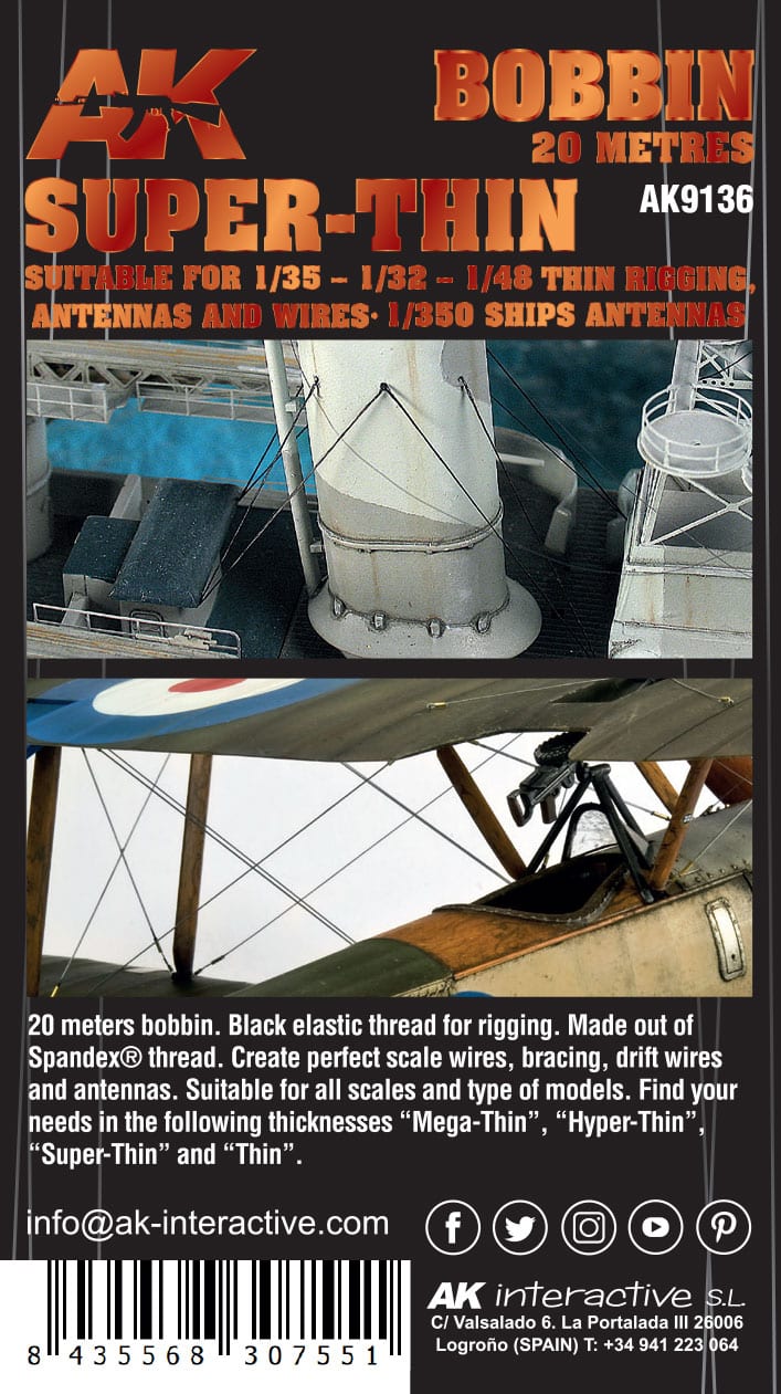AK Elastic Rigging Bobbin Super Thin 1/35 1/32 1/48 (AK9136)