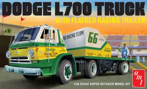 1966 Dodge L700 Truck with Flatbed Racing Trailer 1/25 AMT1368