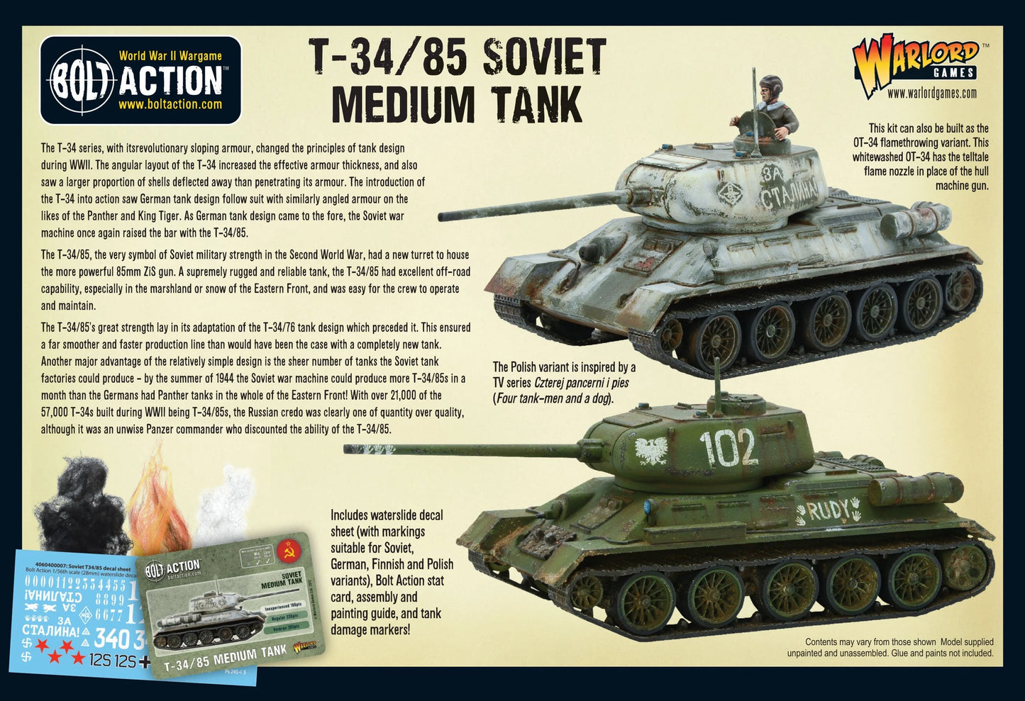 Bolt Action T34-85 Medium Tank 1/56 (402014004)