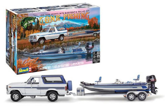 '80 Ford Bronco with Bass Boat and Trailer 1/24 RMX7242