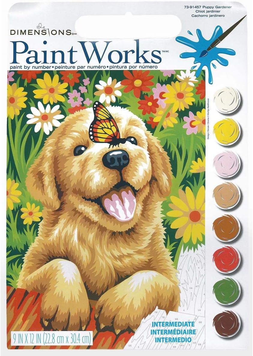 Paint By Number Puppy Gardener 9"x12" DIM91427 INTERMEDIATE