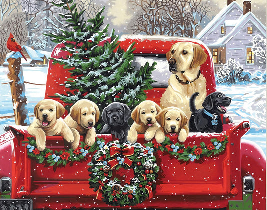 Paint By Number Holiday Puppy Truck 20"x16" DIM91773