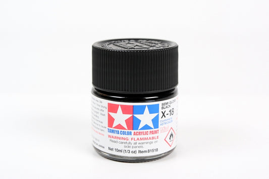 Flacon acrylique noir semi-brillant Tamiya X18 10 ml TAMX18